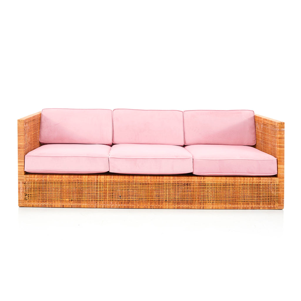 Pink Velvet + Wicker Sofa