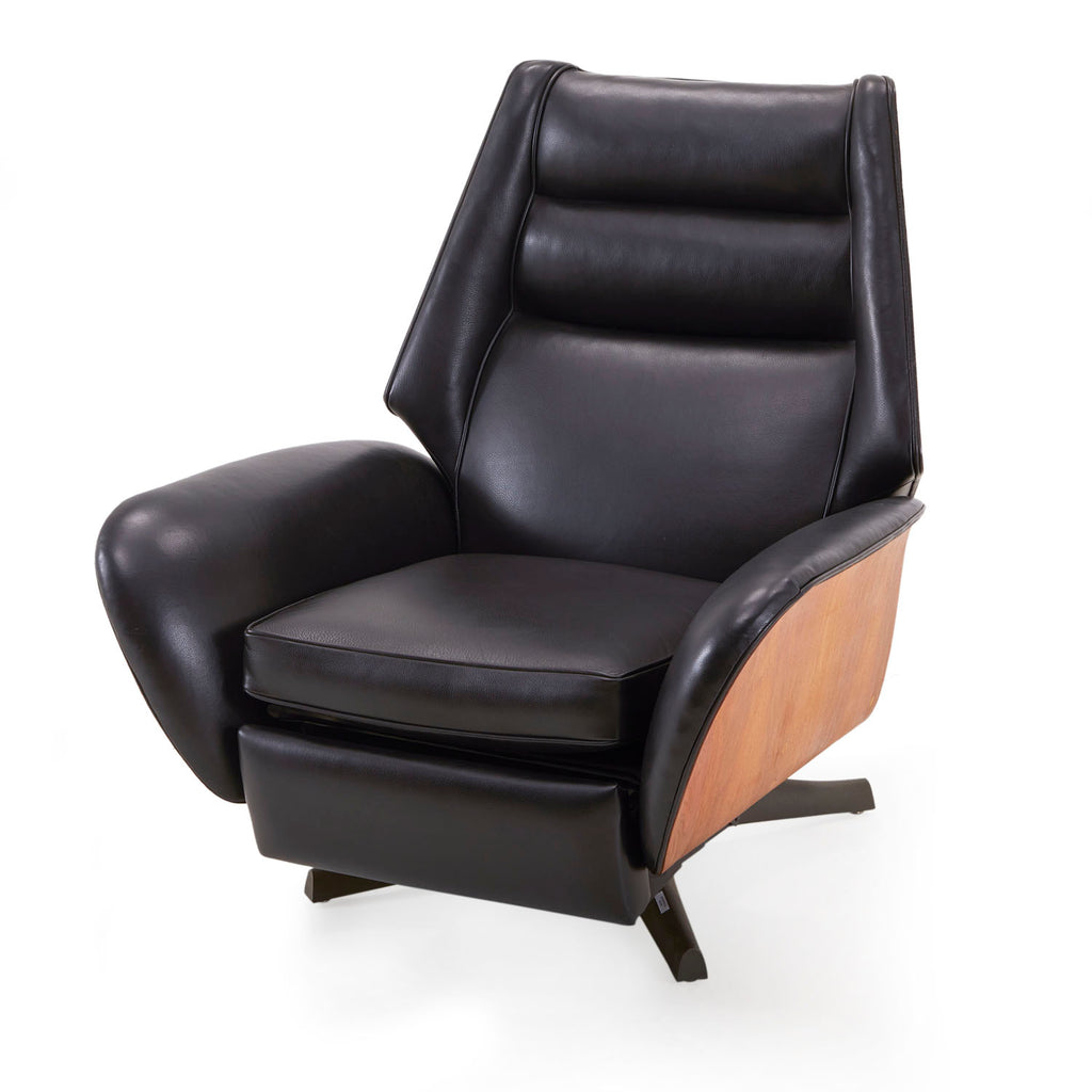Black Leather & Wood Huge  Recliner Armchair