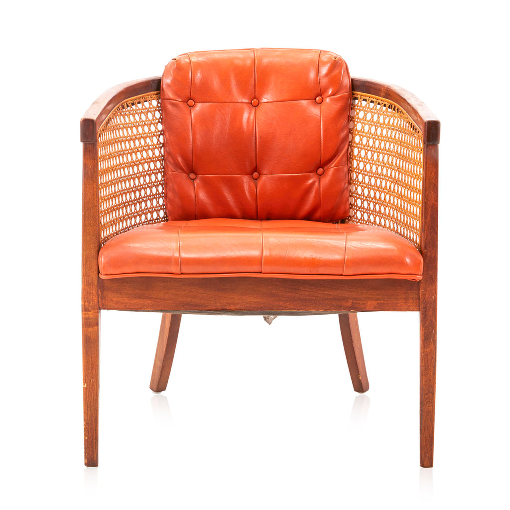 Orange Leather & Wicker Back Arm Chair
