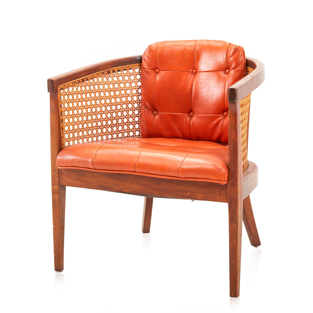 Orange Leather & Wicker Back Arm Chair