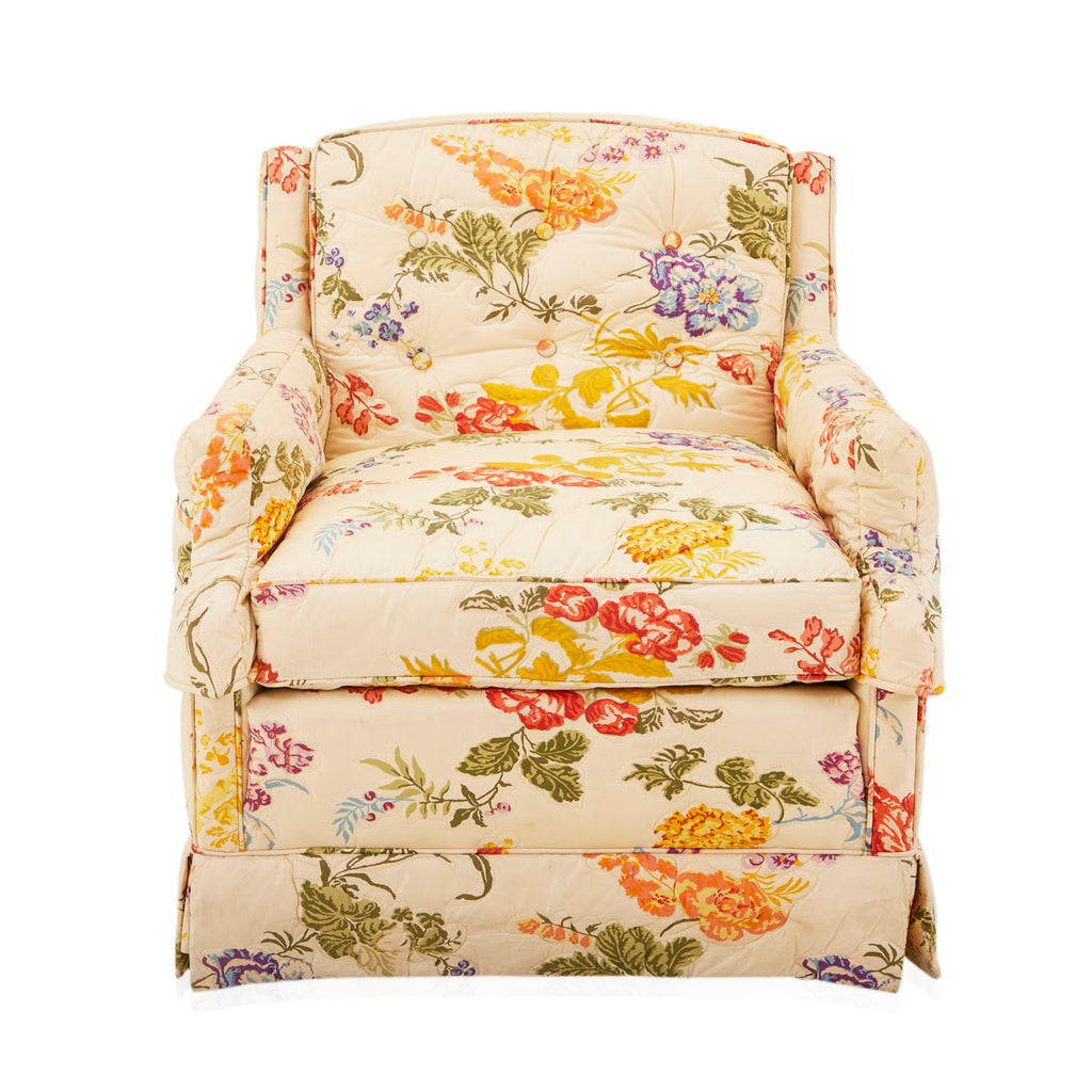 Cream Quilted Floral Lounge Chair