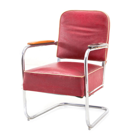 Red Distressed Vinyl Deco Arm Chair
