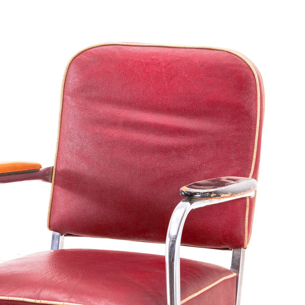 Red Distressed Vinyl Deco Arm Chair