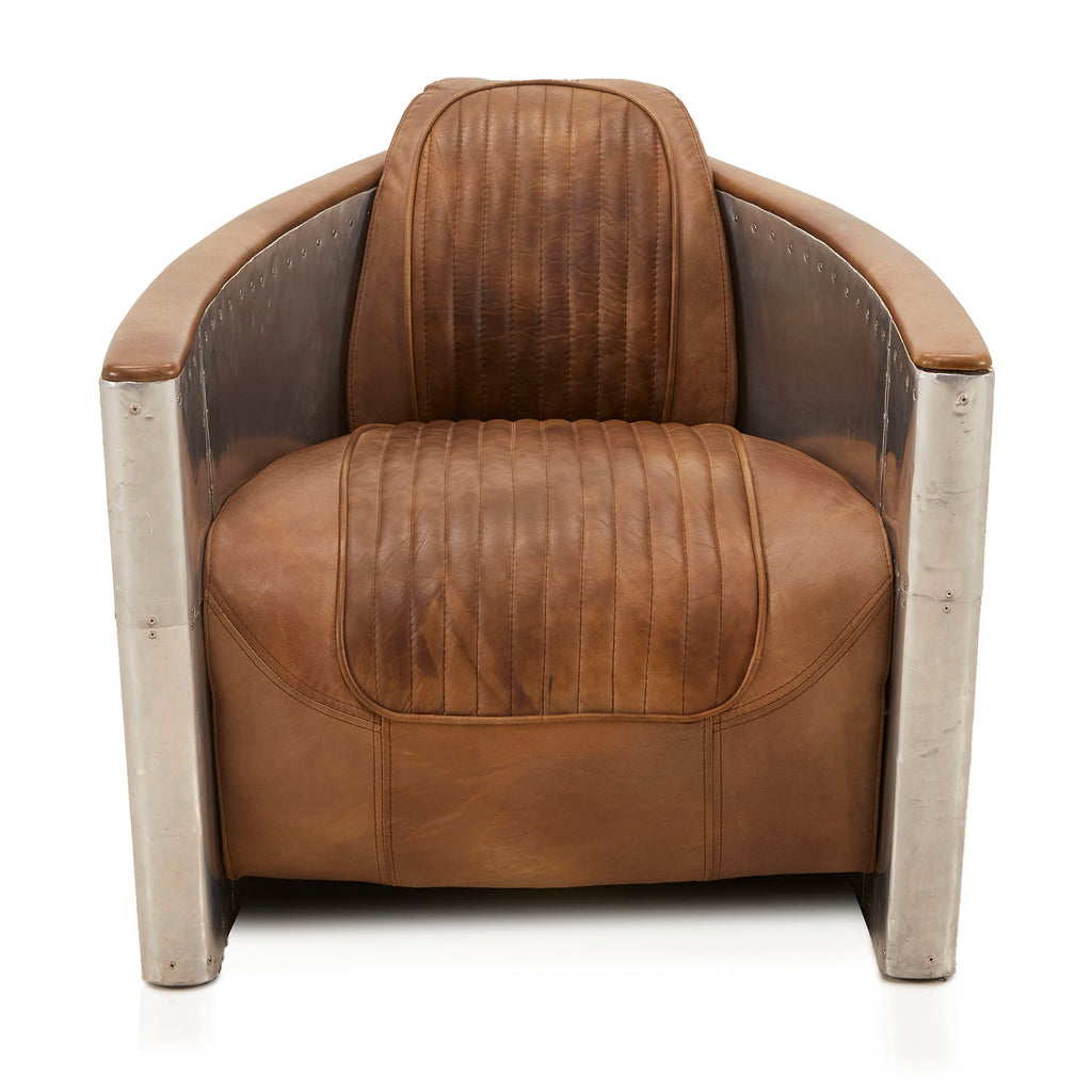 Brown Leather & Steel Patchwork Aviator Armchair