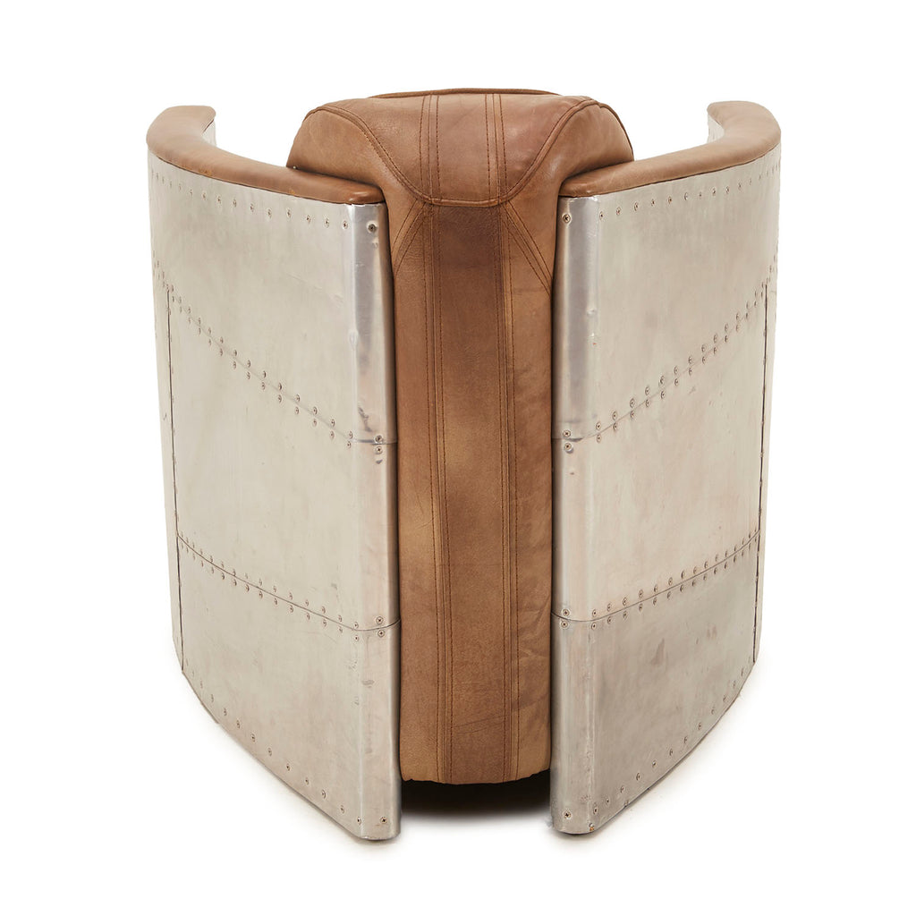 Brown Leather & Steel Patchwork Aviator Armchair