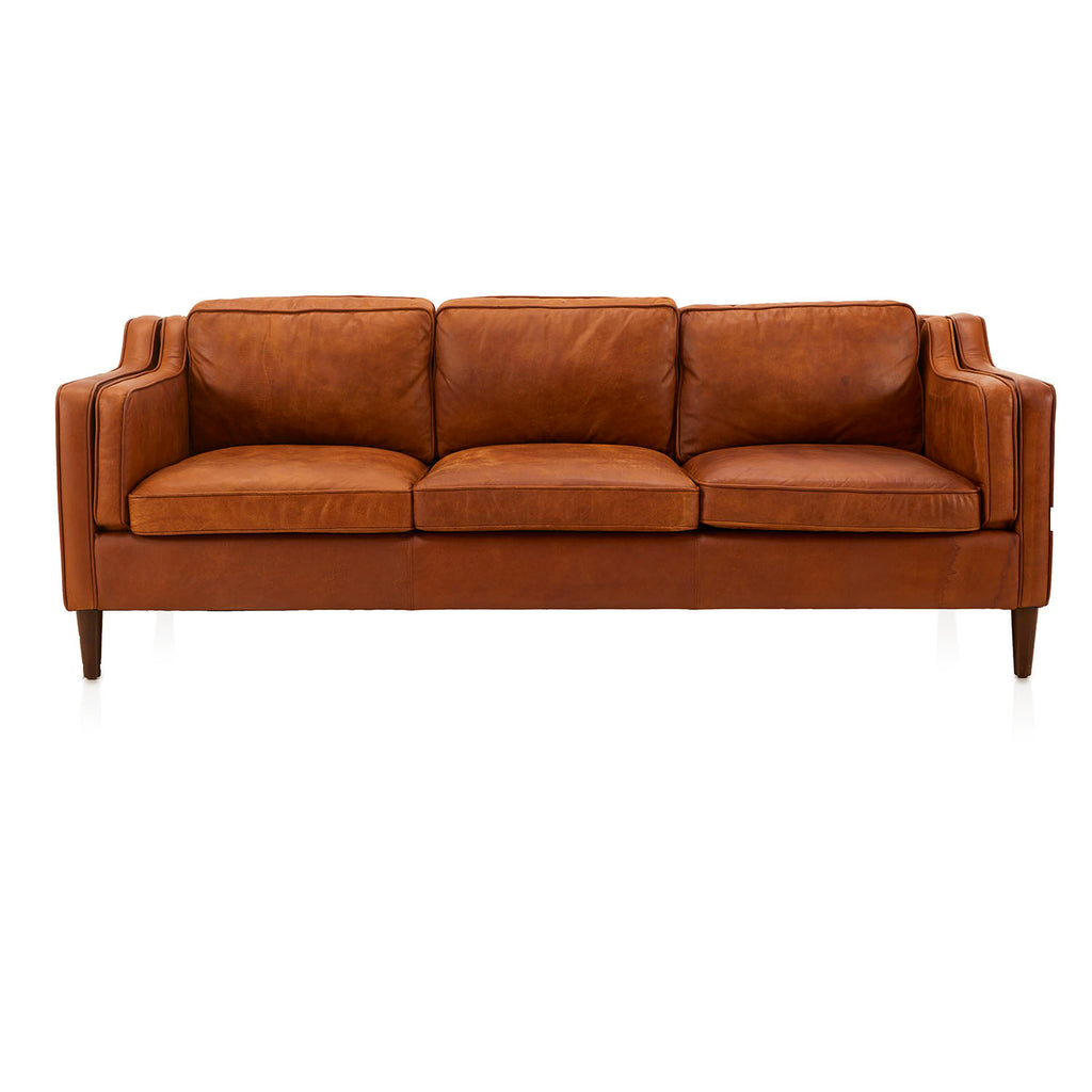 Mid-Century Brown Leather Sofa