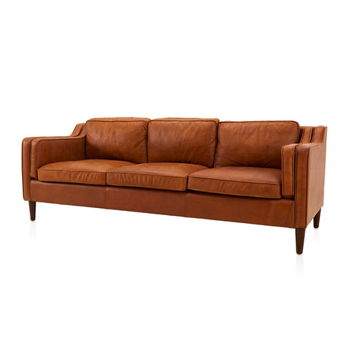 Mid-Century Brown Leather Sofa