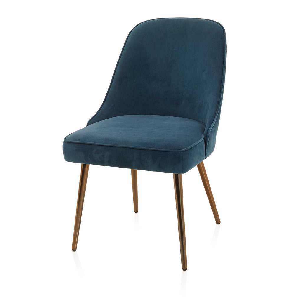 Blue Velvet Side Chair with Brass Legs