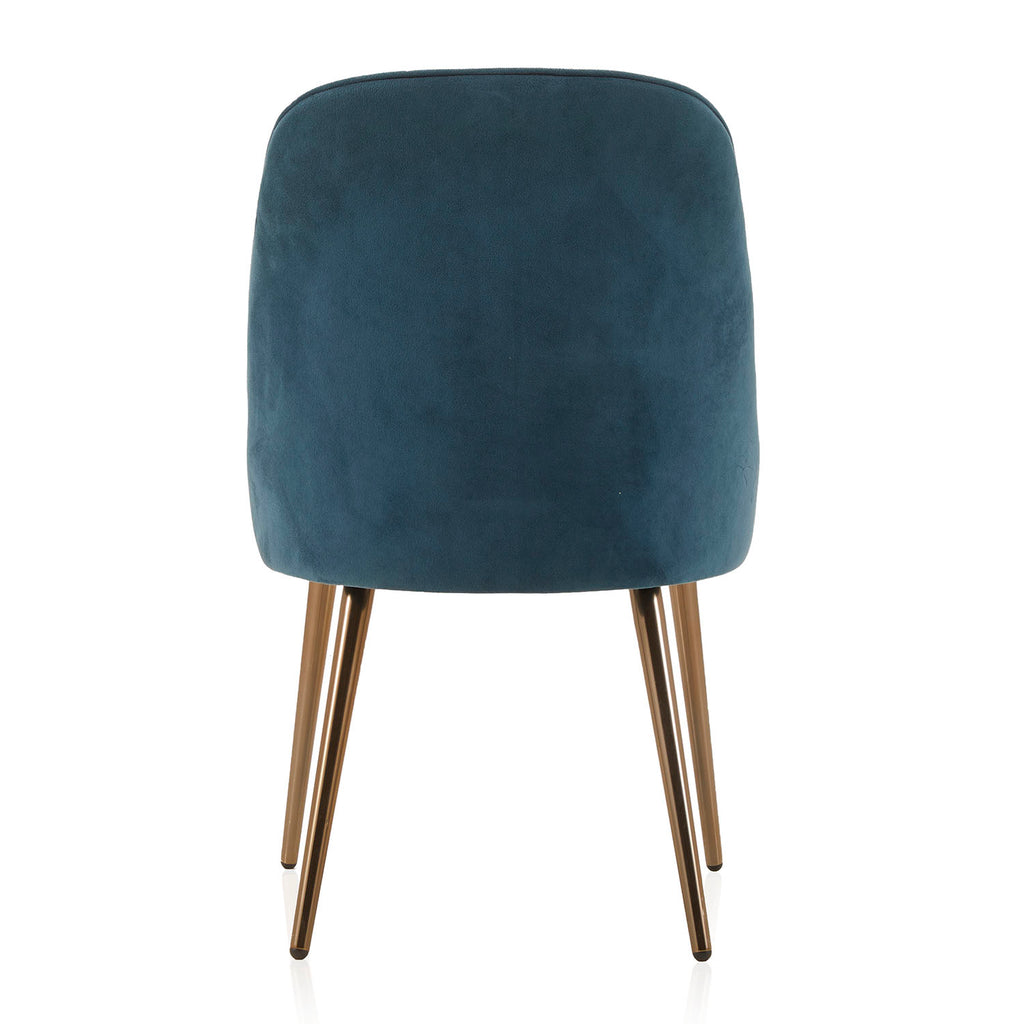 Blue Velvet Side Chair with Brass Legs