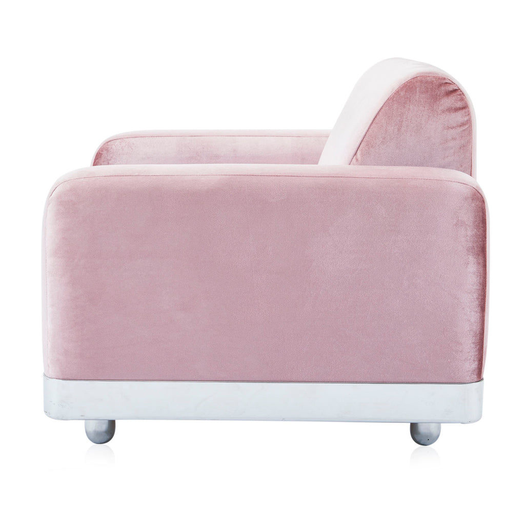 Pink Velvet & Chrome Deco Lounge Chair