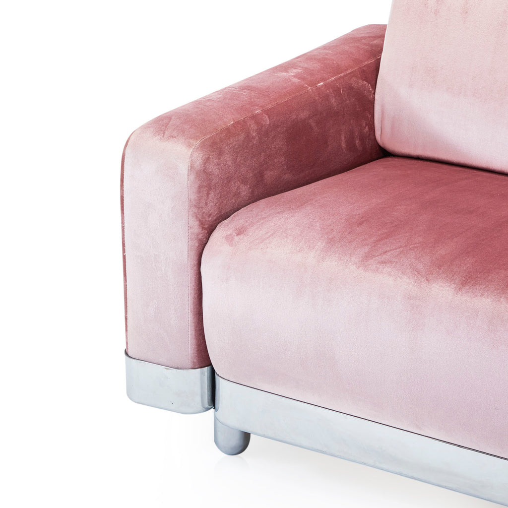 Pink Velvet & Chrome Deco Sofa