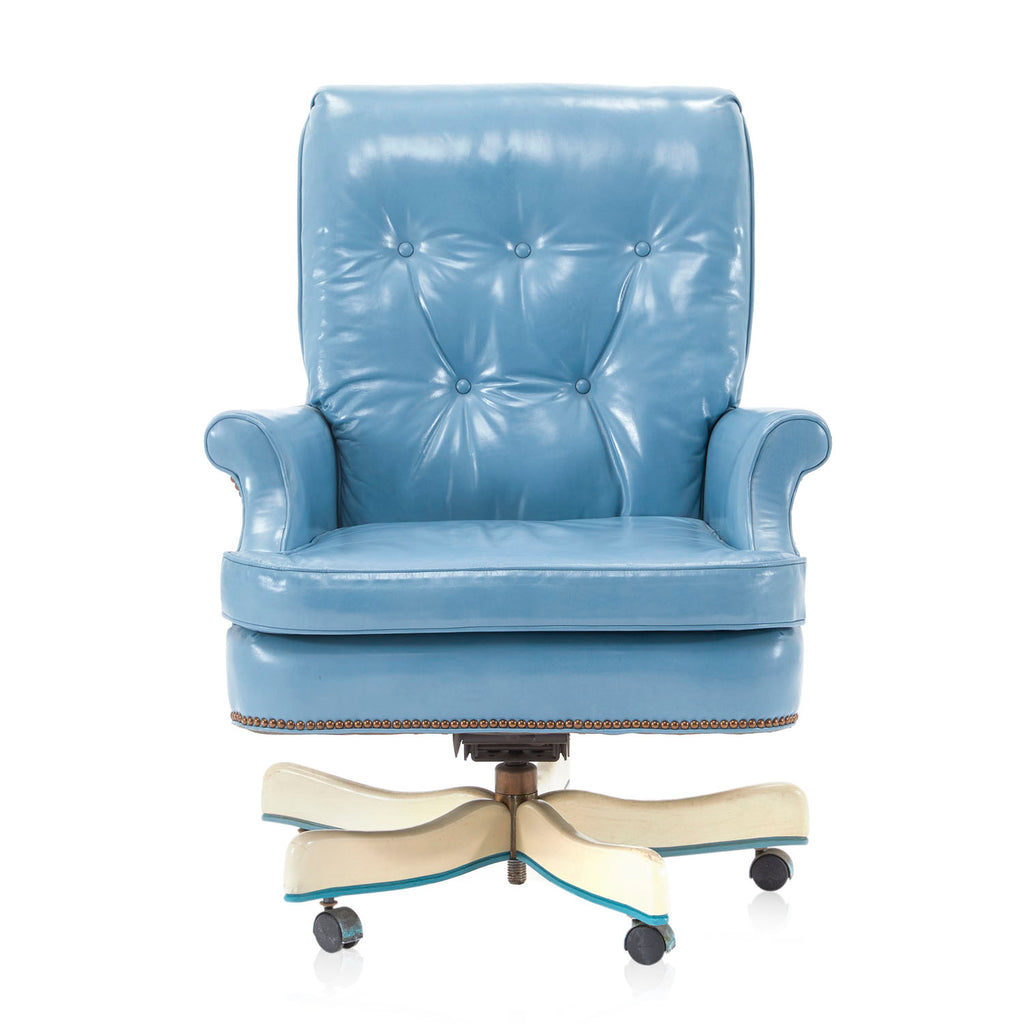 Blue Tufted Leather Executive Office Chair