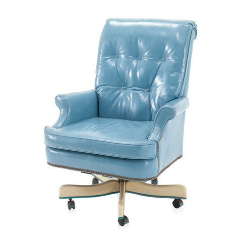 Blue Tufted Leather Executive Office Chair