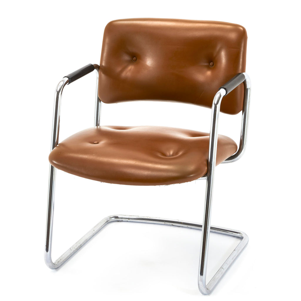 Brown Leather & Chrome Armchair