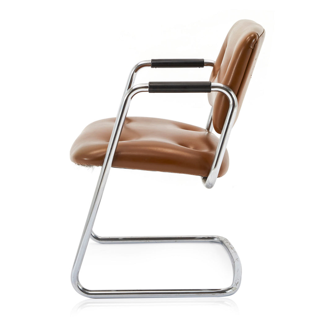 Brown Leather & Chrome Armchair