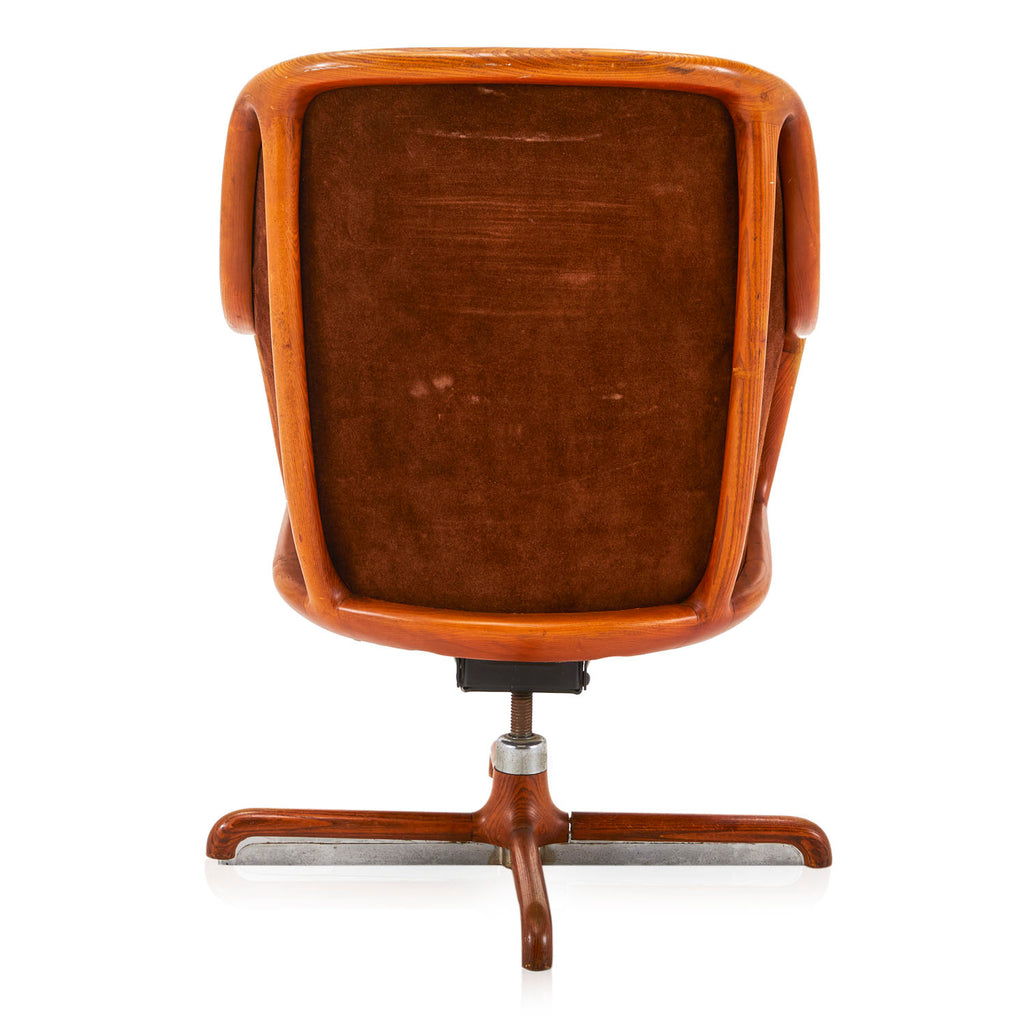 Brown Suede Curved Wood Swivel Chair