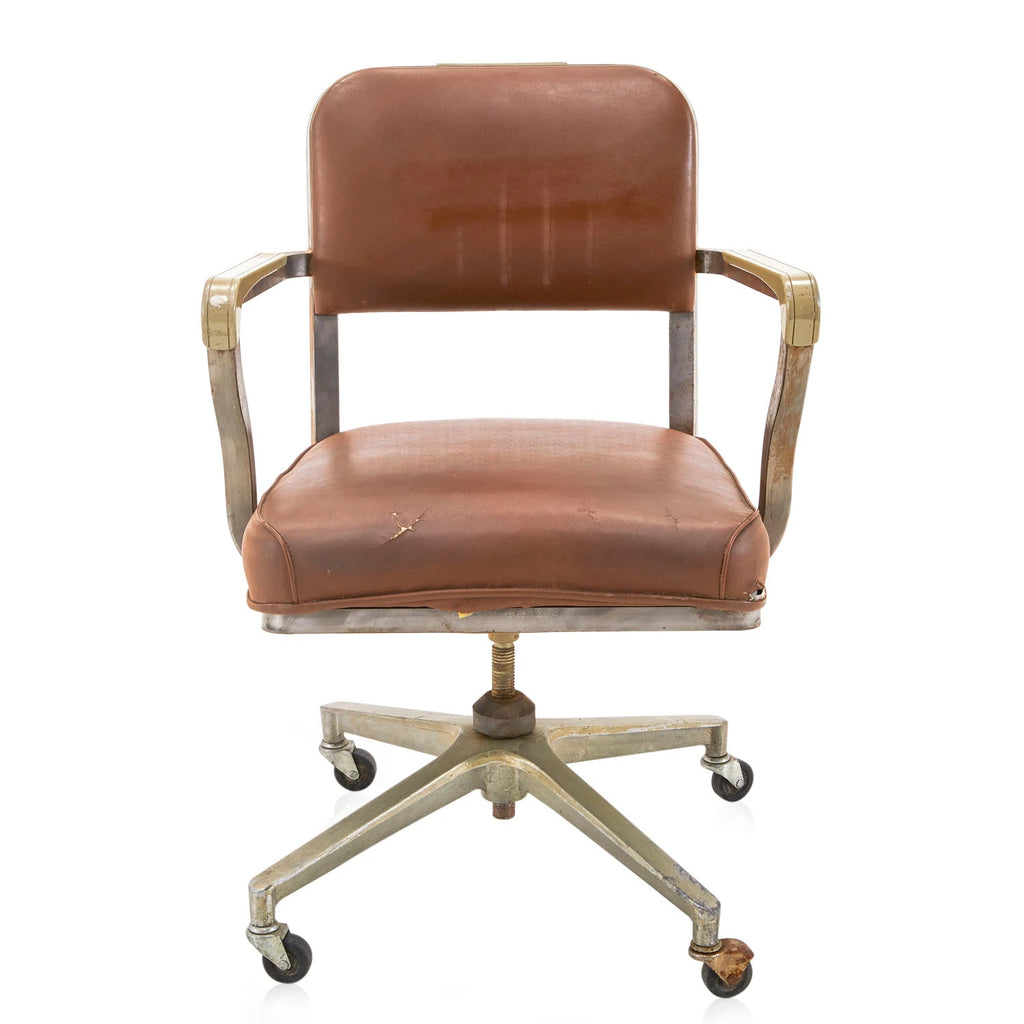 Vintage Brown Leather Aluminum Office Chair