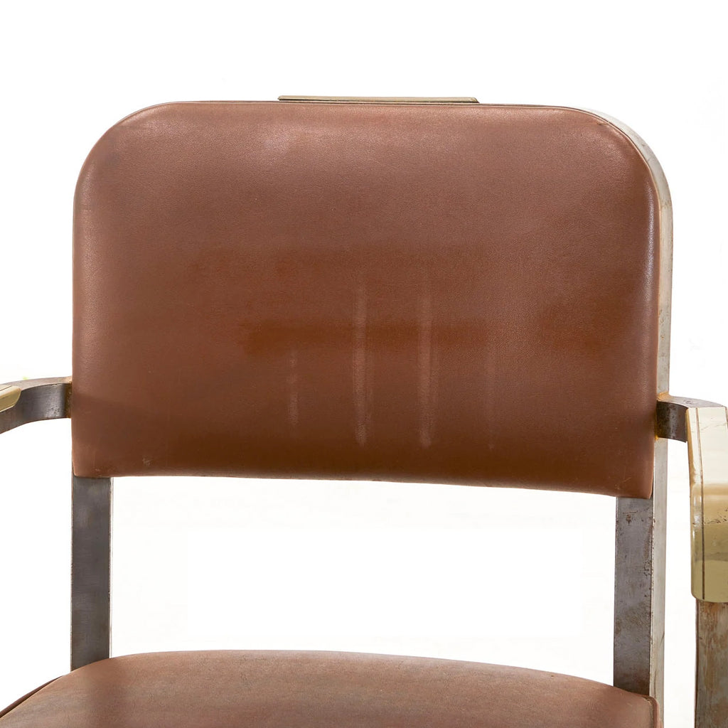 Vintage Brown Leather Aluminum Office Chair