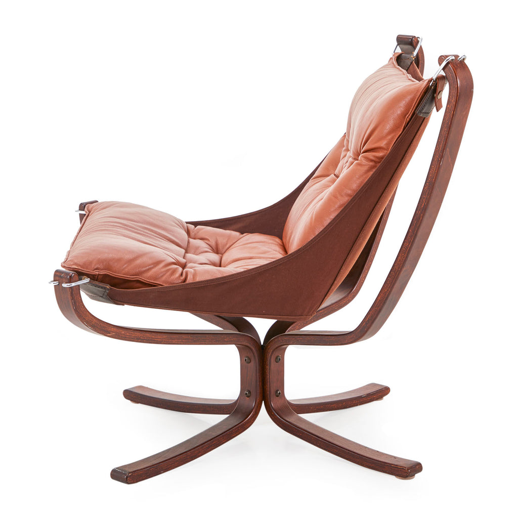 Brown Leather & Wood Falcon Lounge Chair