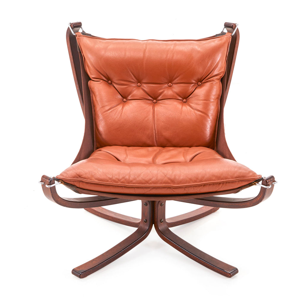 Brown Leather & Wood Falcon Lounge Chair