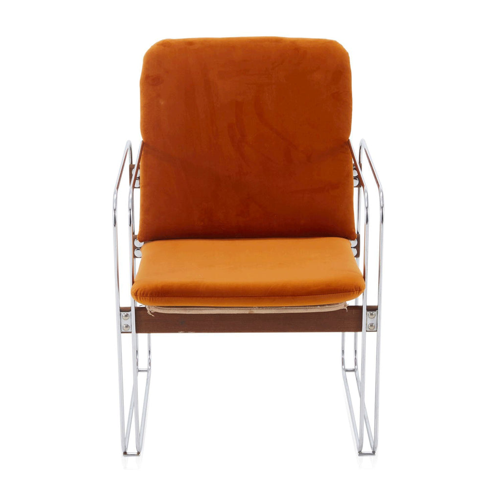 Orange Velvet and Chrome Deco Modern Arm Chair