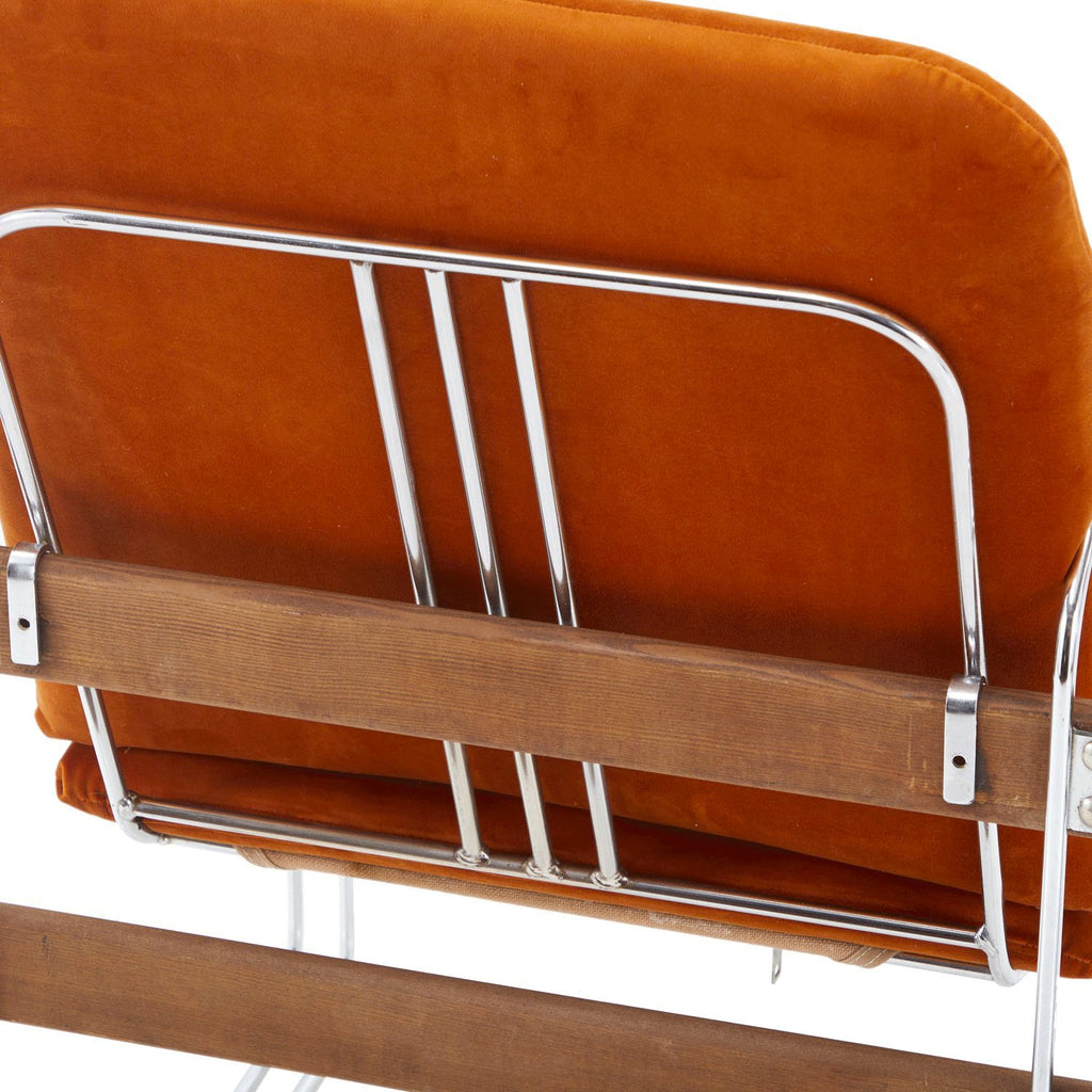 Orange Velvet and Chrome Deco Modern Arm Chair