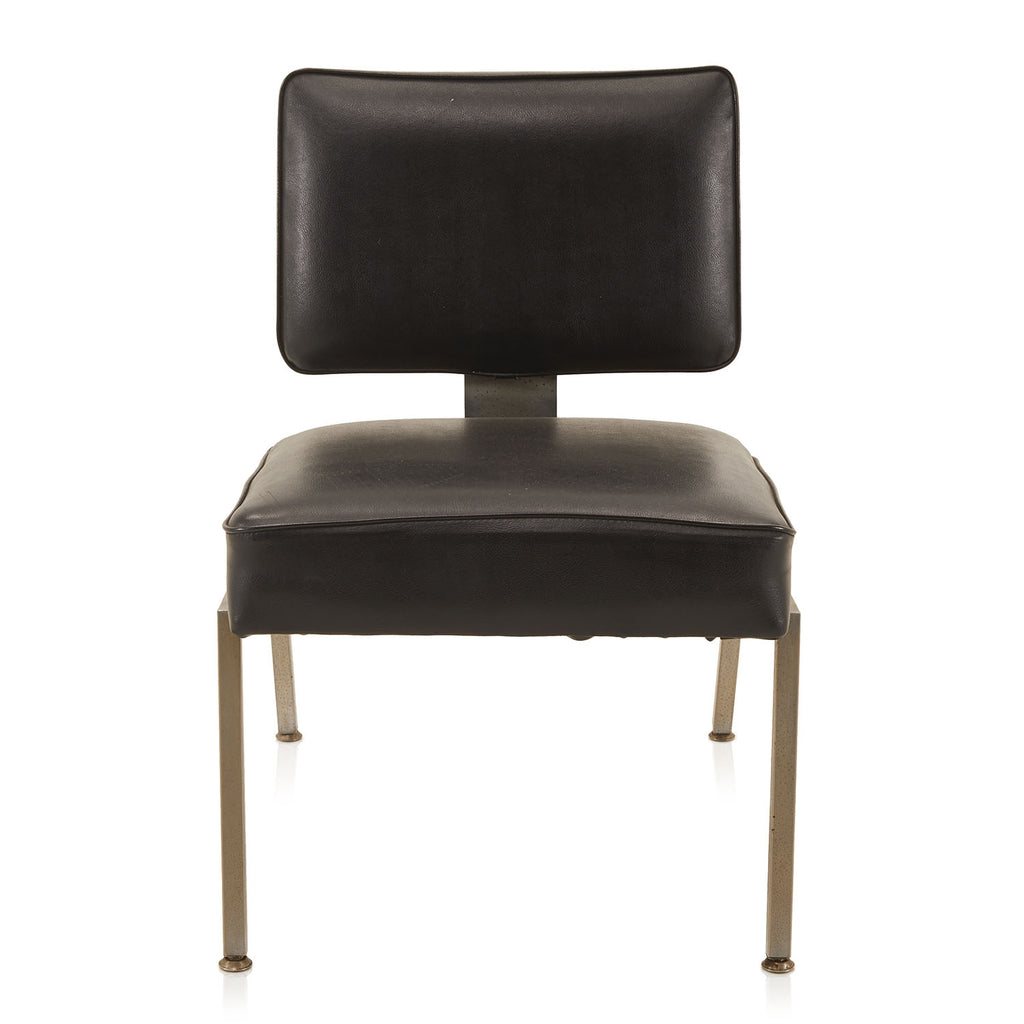Black Leather & Metal Low Side Chair