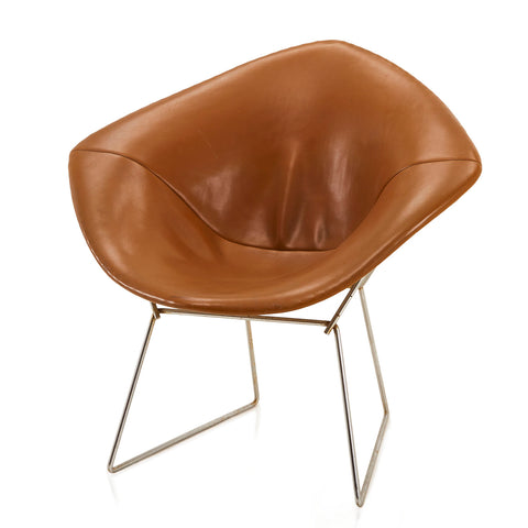 Brown Leather Covered Bertoia Diamond Chair