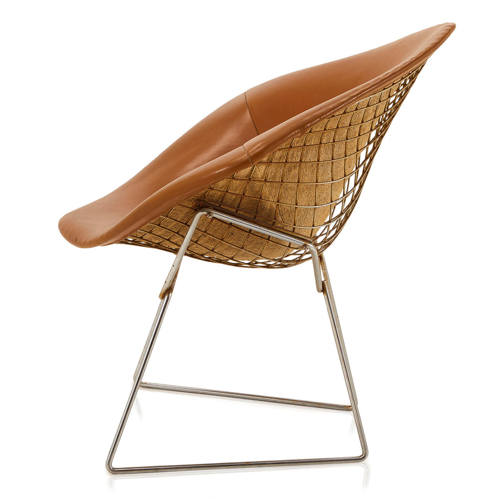 Brown Leather Covered Bertoia Diamond Chair