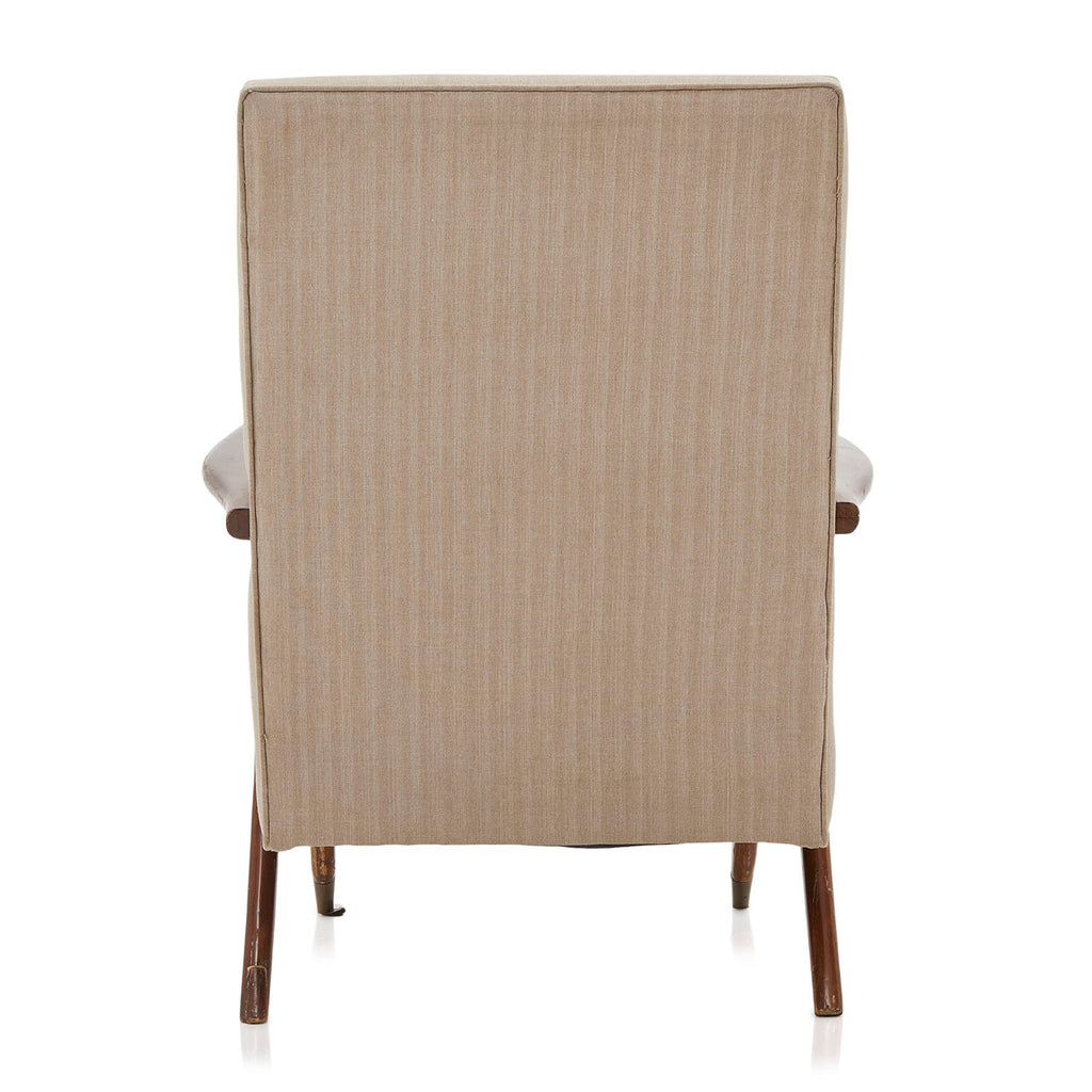 Tan Fabric Wood Angled Arm Chair