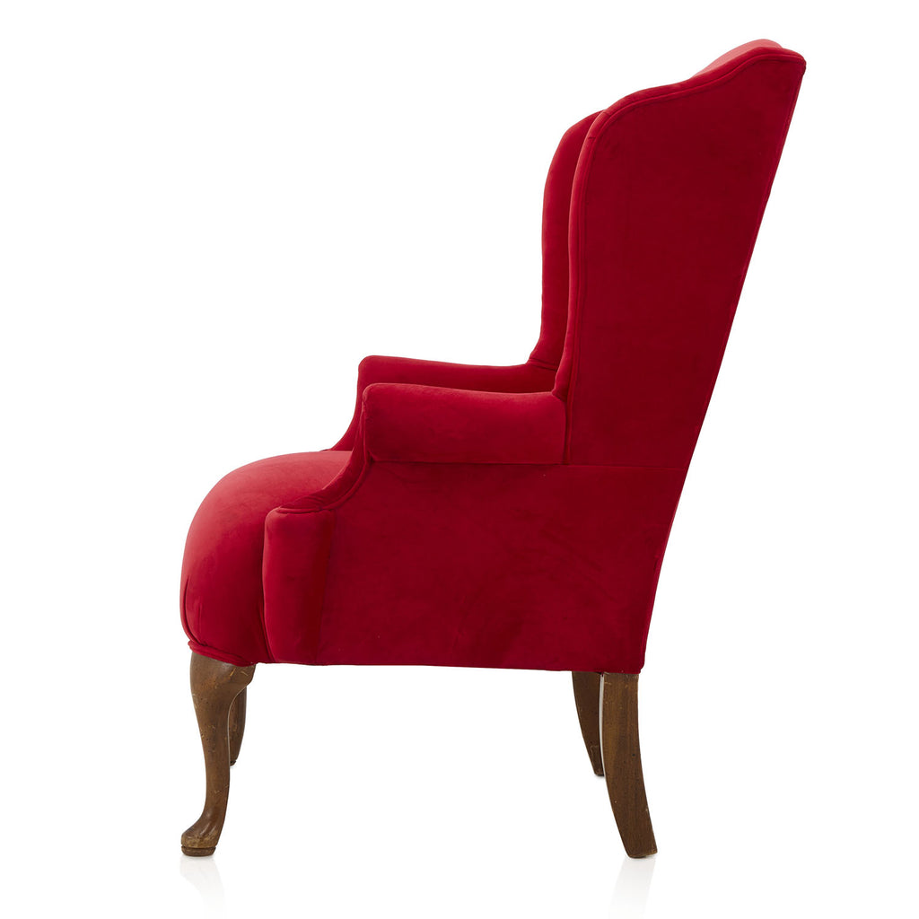 Red Velvet Wingback Armchair
