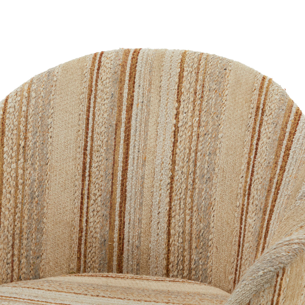 Tan Striped Vintage Fabric Bucket Armchair