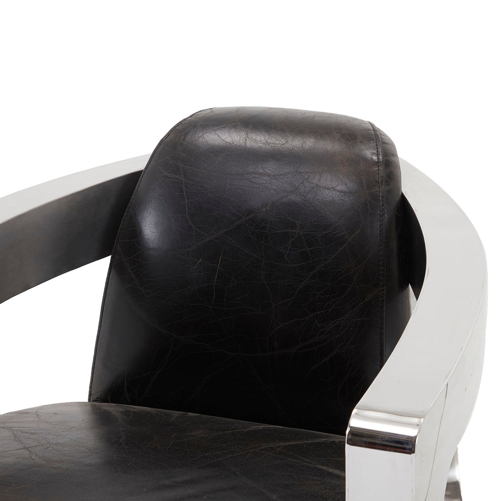 White & Black Leather Chrome Aviator Armchair