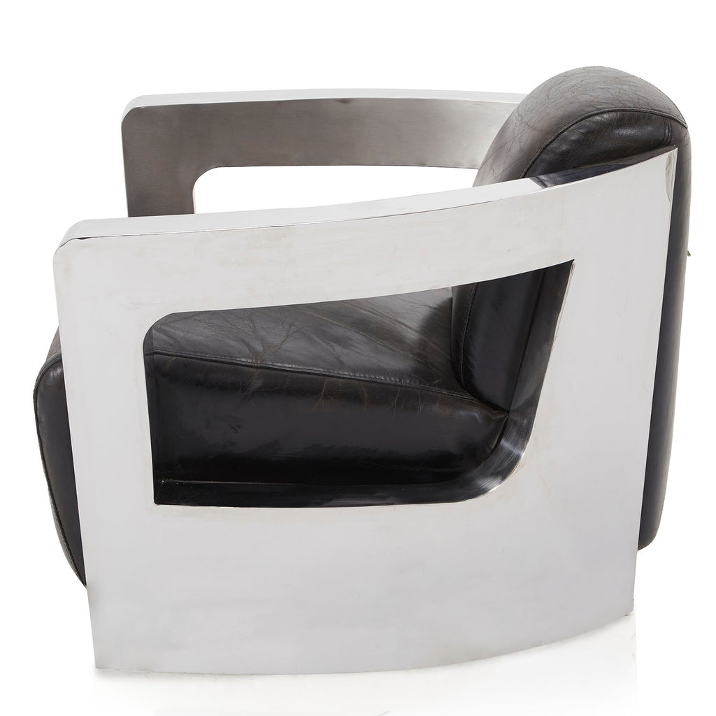 White & Black Leather Chrome Aviator Armchair