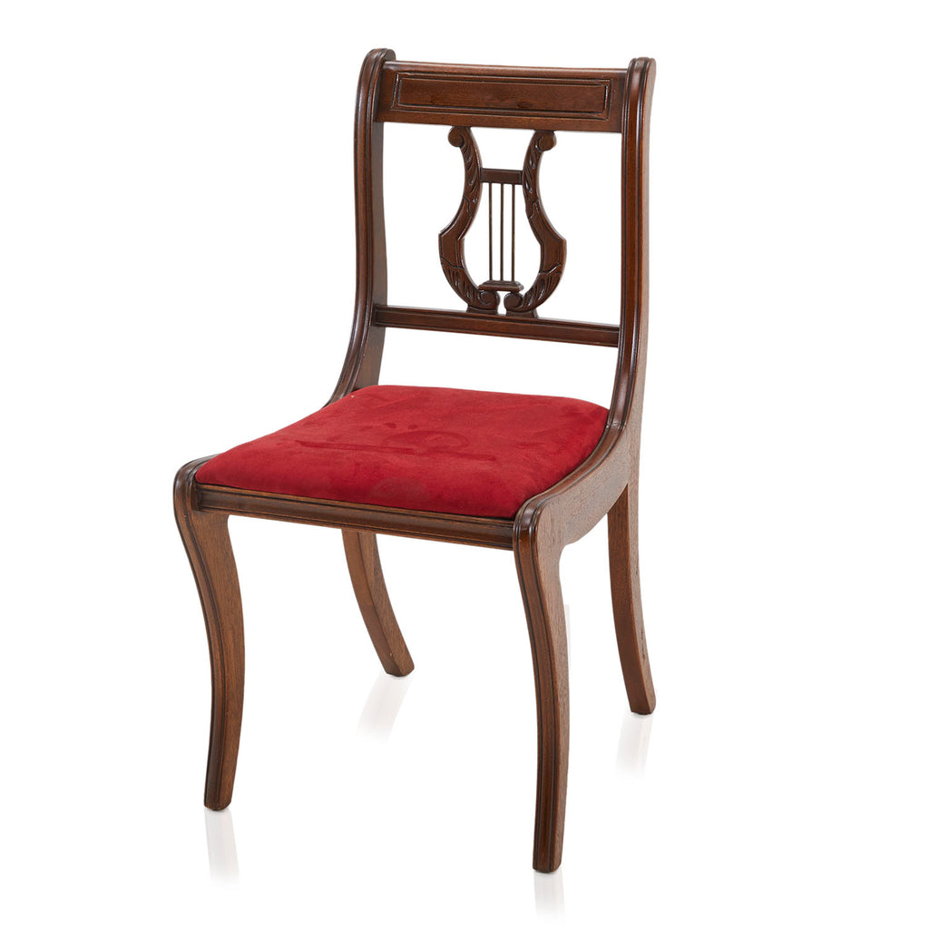 Wood & Red Velvet Lyre-Back Side Chair
