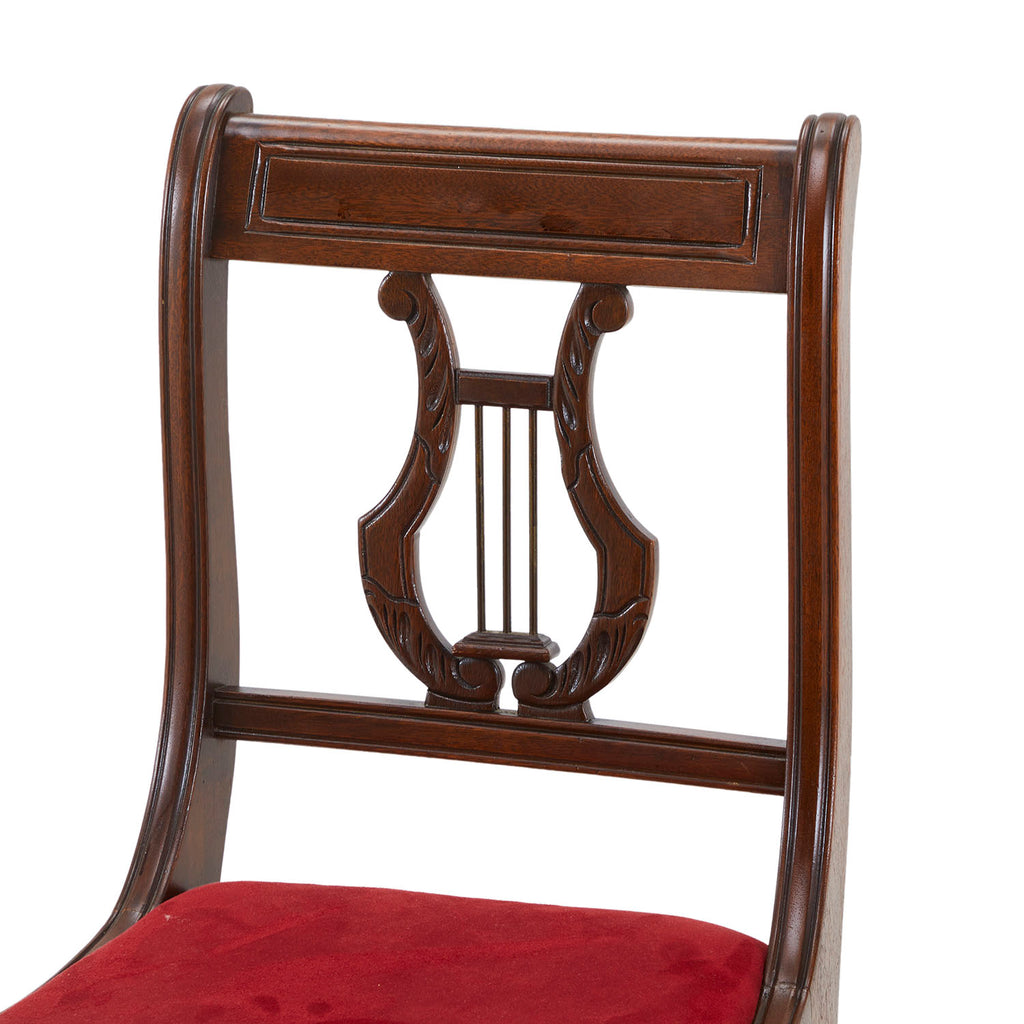 Wood & Red Velvet Lyre-Back Side Chair