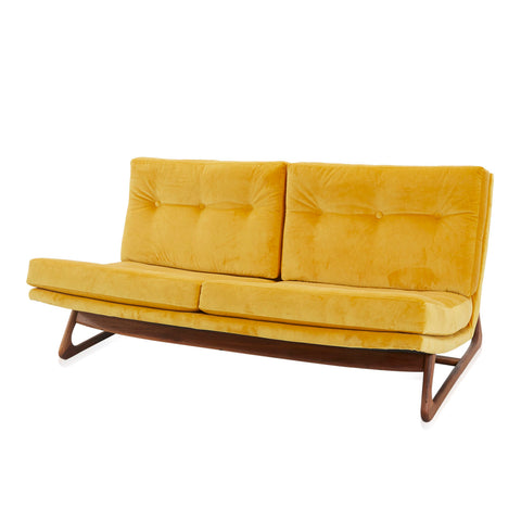 Yellow Velvet Wood Base Modern Loveseat Sofa
