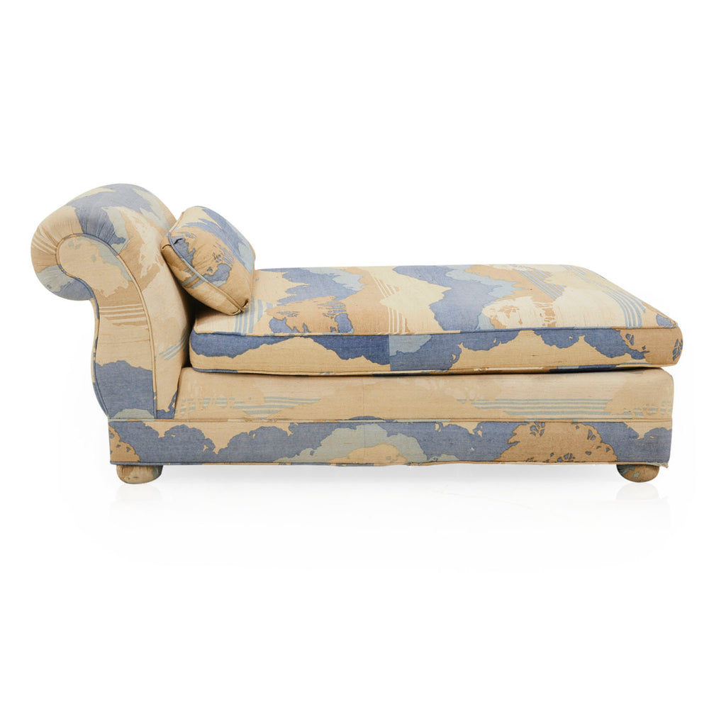 Blue and Tan Mod Fabric Chaise Lounge