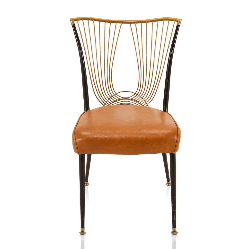 Brown Camel Leather String Back Side Chair