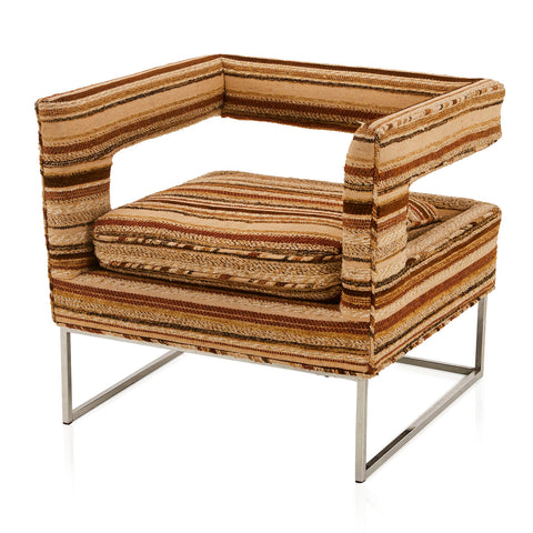 Tan & Brown Striped Modern Floating Back Lounge Chair