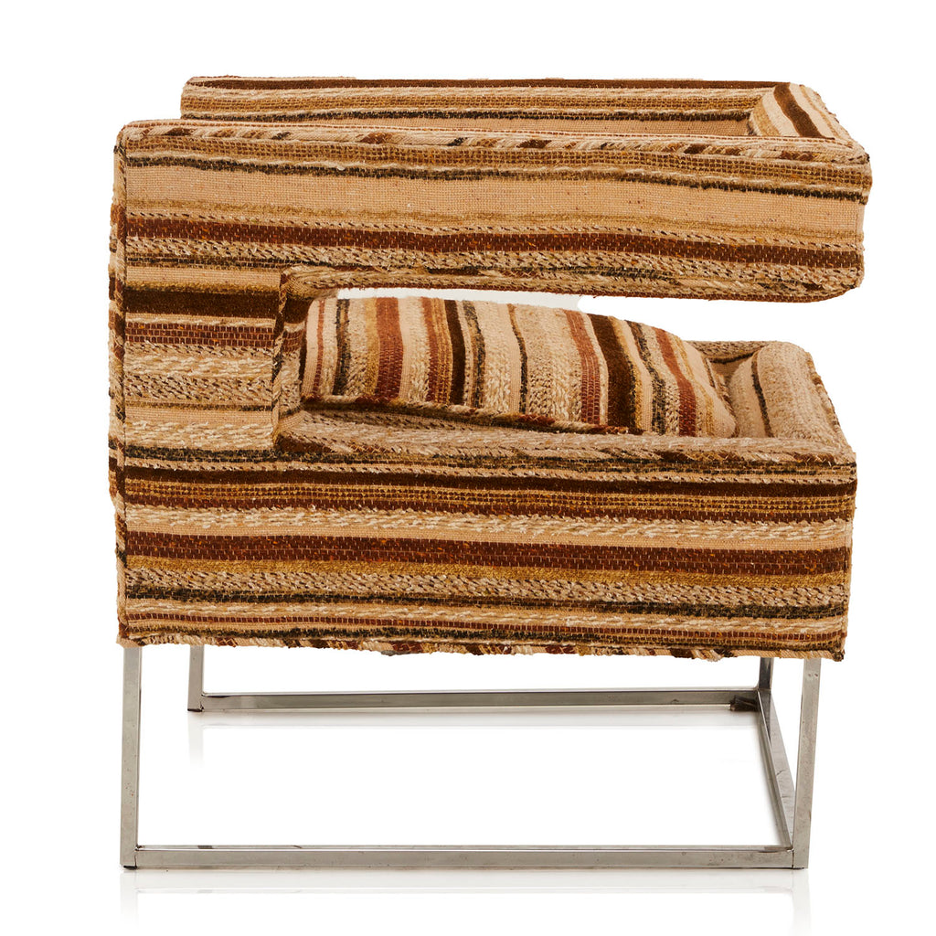 Tan & Brown Striped Modern Floating Back Lounge Chair