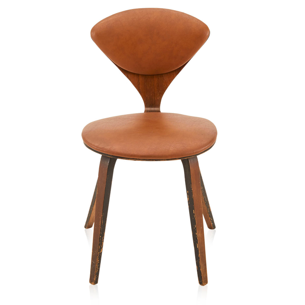 Triangle Back Wood + Brown Leather Side Chair