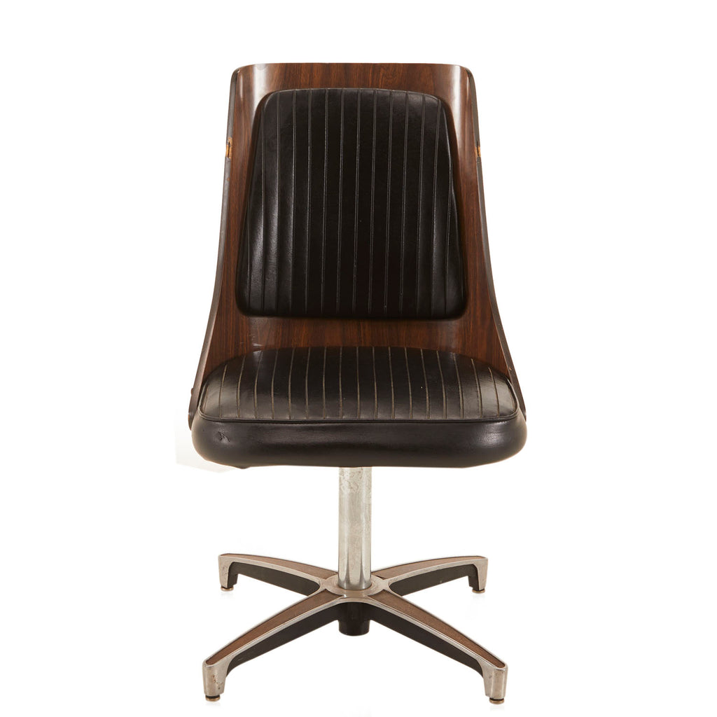 Wood & Black Leather Padded Chair