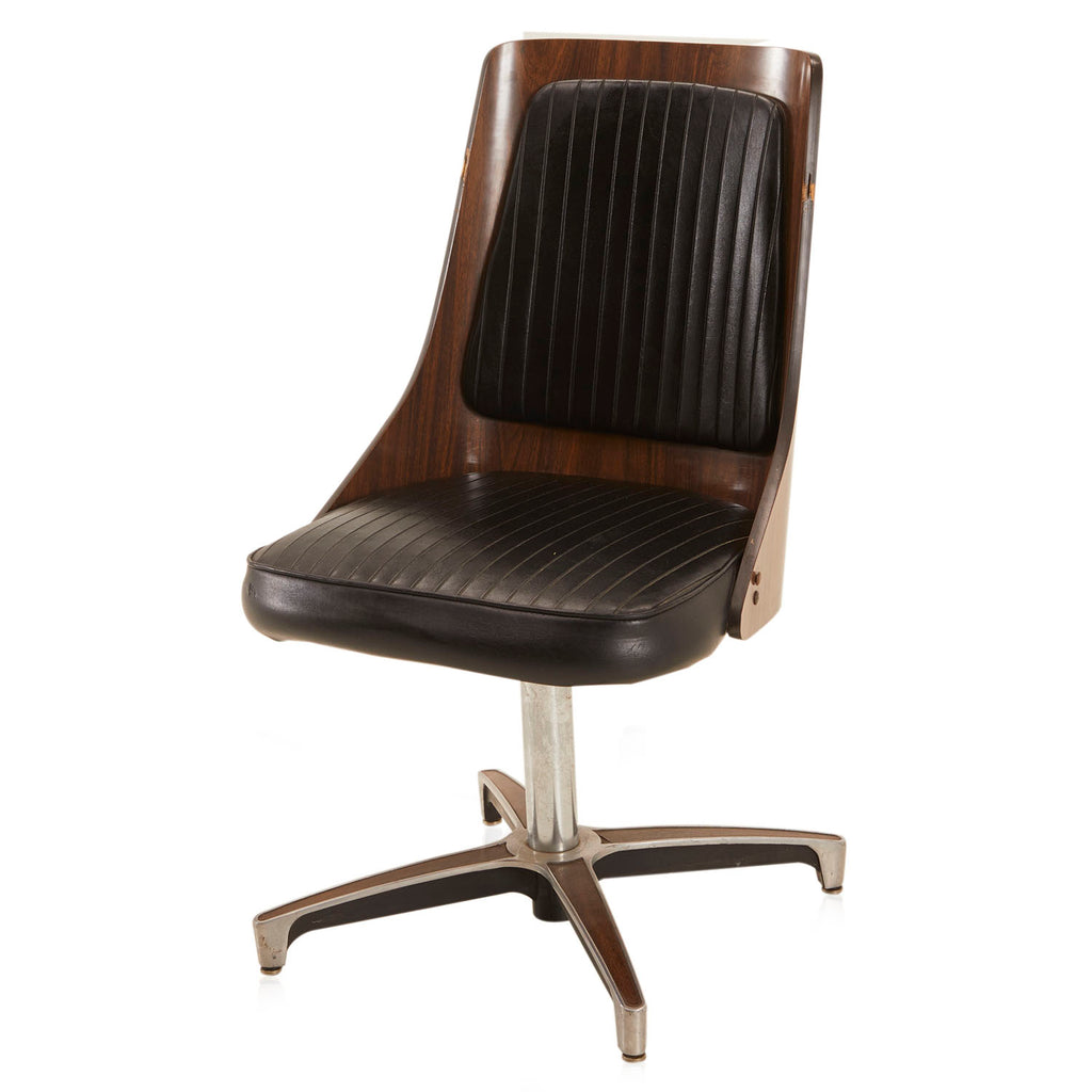 Wood & Black Leather Padded Chair