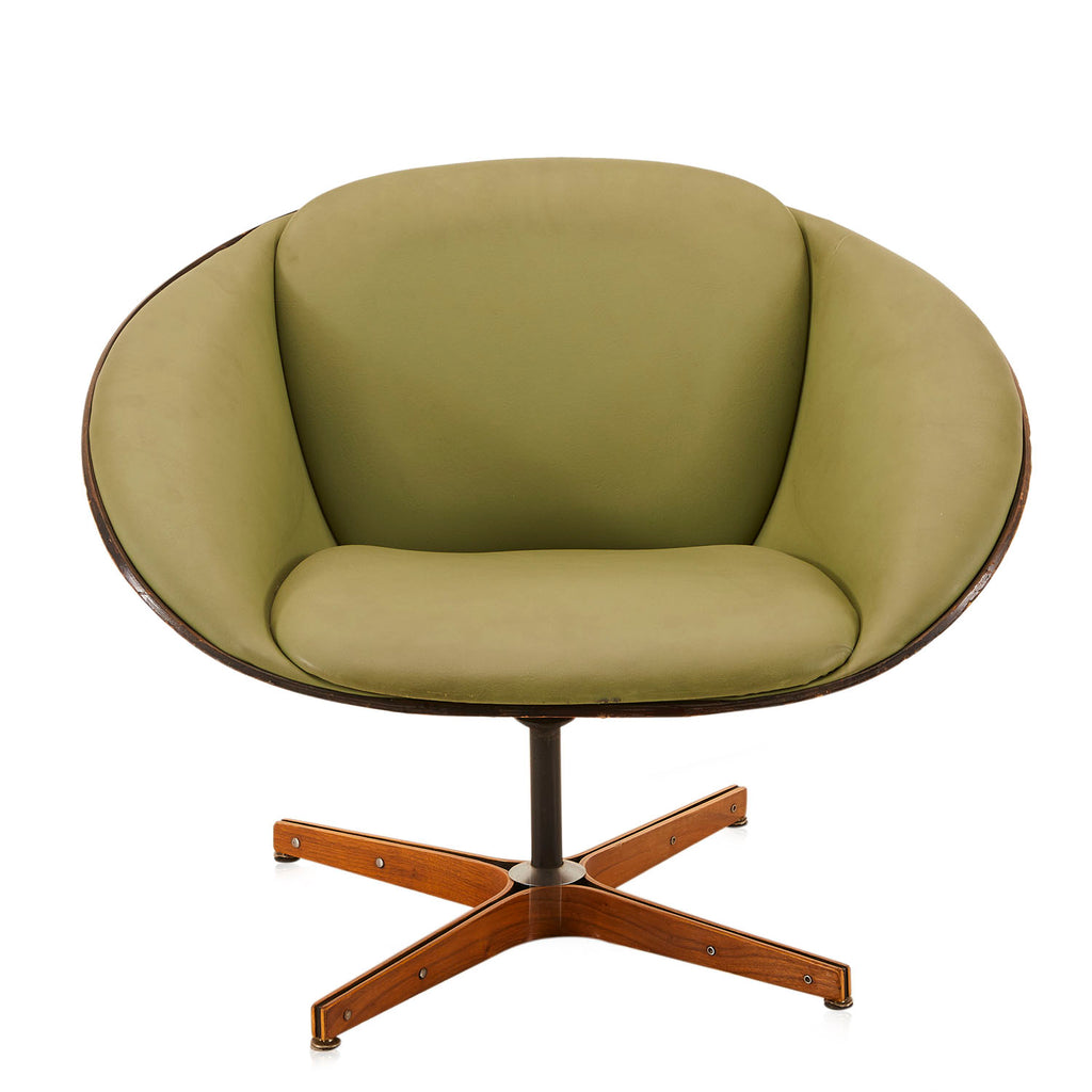 Green Leather Modern Swivel Lounge Chair