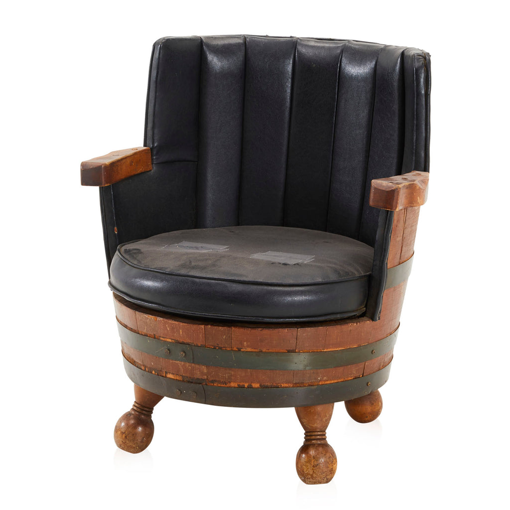 Rustic Barrel Black Leather Armchair