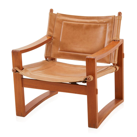 Tan Leather + Wood Armchair