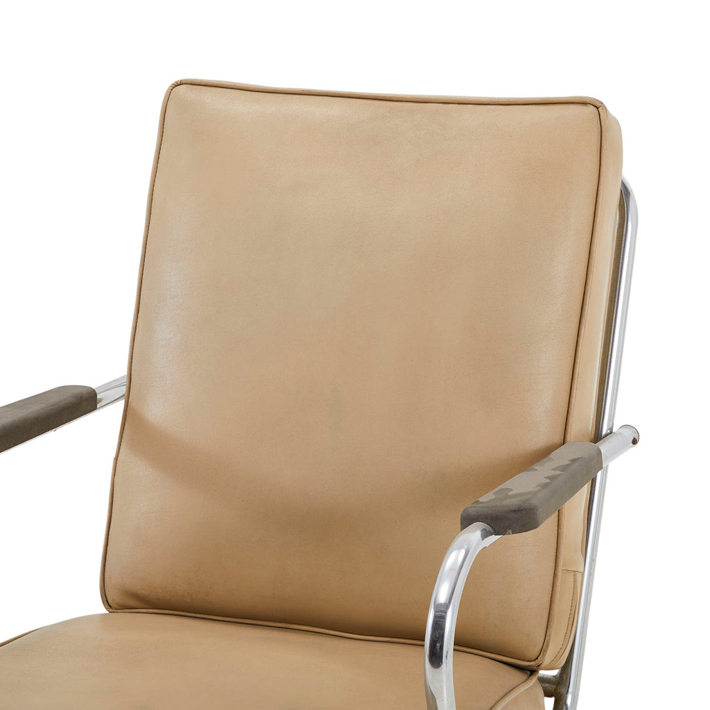 Tan Leather Armchair with Chrome Frame