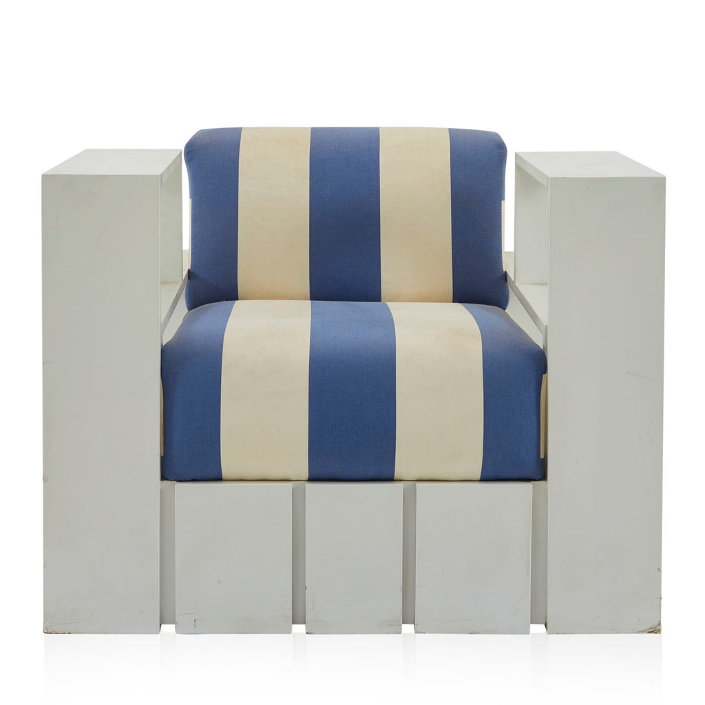 Wide Blue & White Striped Armchair