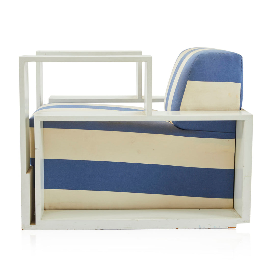 Wide Blue & White Striped Armchair